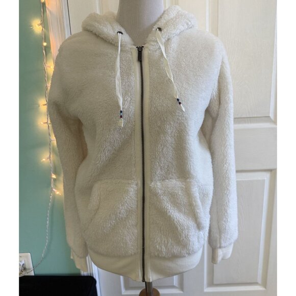 ROXY White Fur Winter Hoodie Medium Never Worn Soft Warm Comfy - Picture 1 of 8